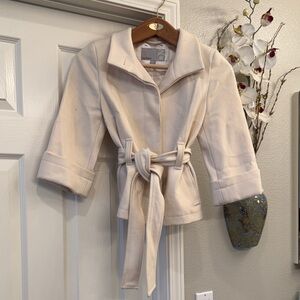 Old Navy Chic Cream Belted Jacket with hidden button front